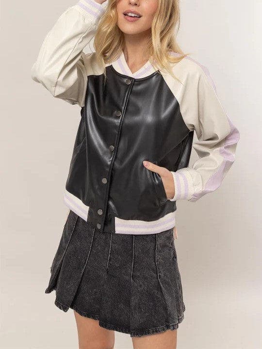 Faux Leather Button Up Jacket