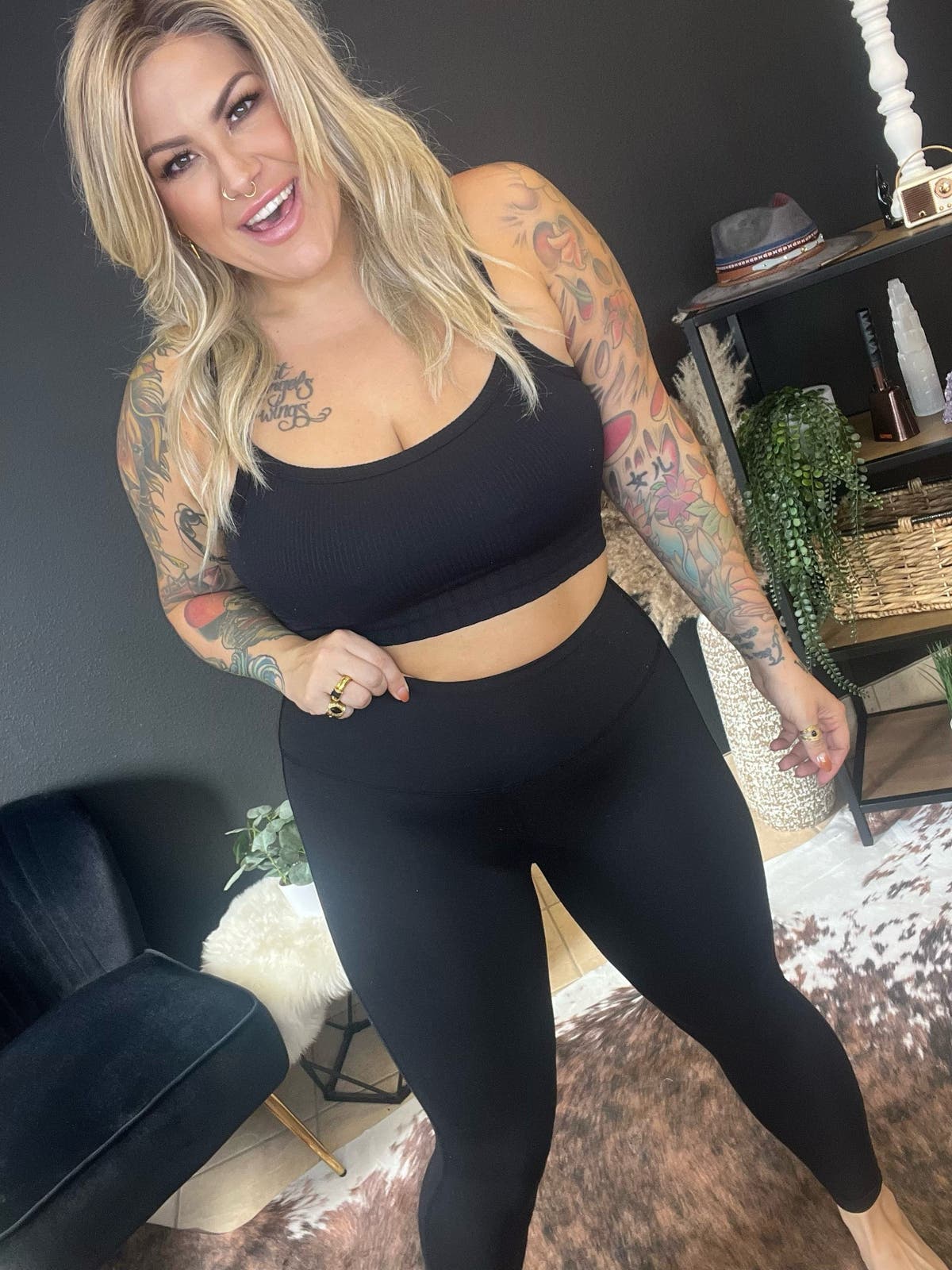 Lucy Microfiber Full Length Leggings - BLACK