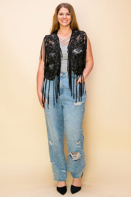 SALE* Fringe Lace Vest - PLUS SIZE ONLY *Final Sale*