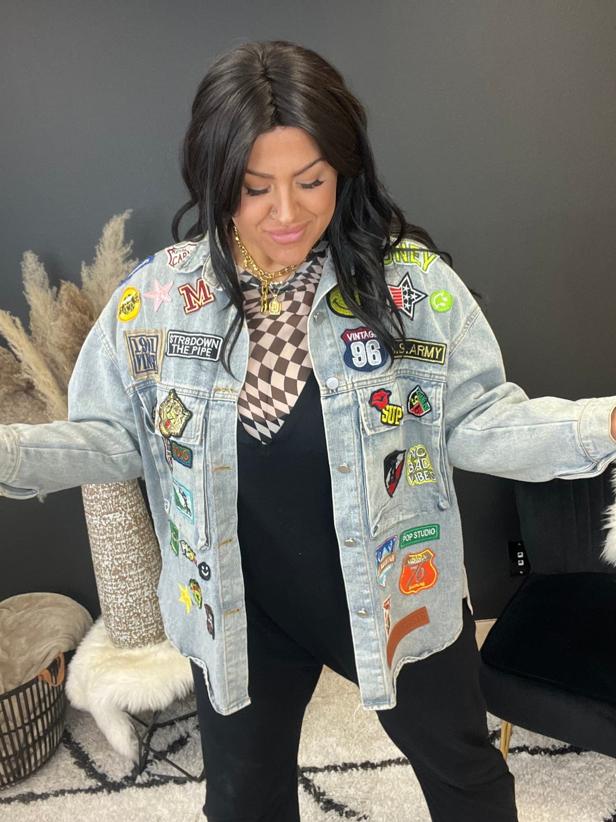 Patched Denim Jacket - Denim