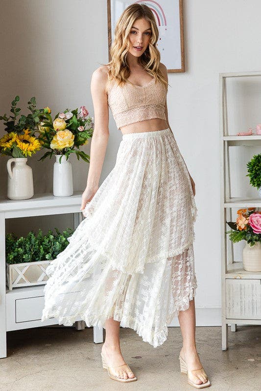 Layered Lace Midi Skirt
