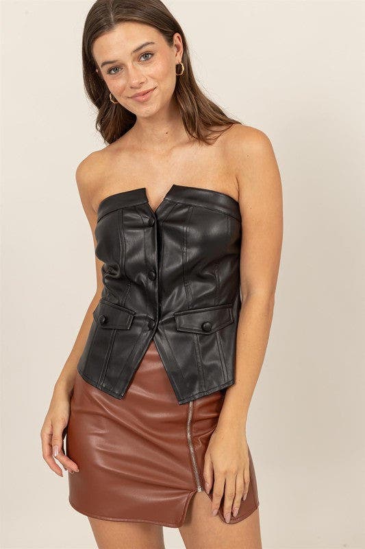 SALE* Vegan Leather Strapless Button Down Top *Final Sale*