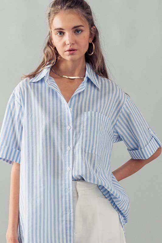 High-Low Button Down - BLUE