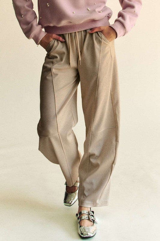 Elastic Waistband Barrel Pants - KHAKI