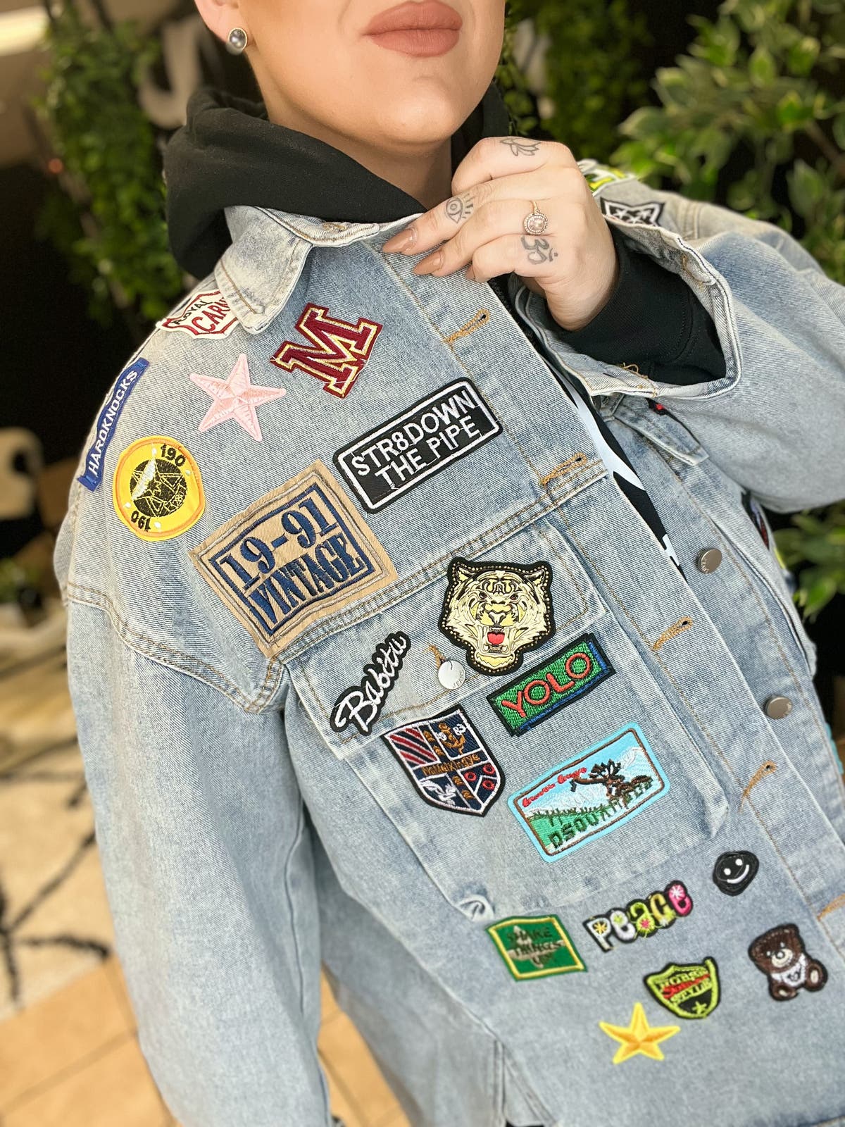 Patched Denim Jacket - Denim