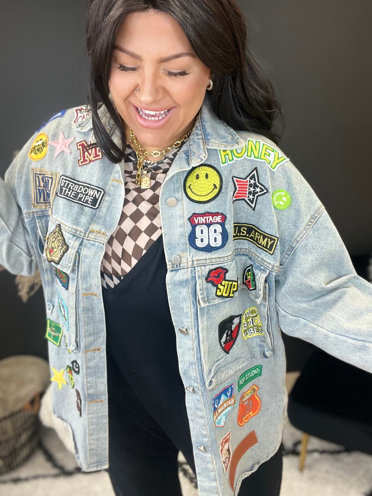 Patched Denim Jacket - Denim