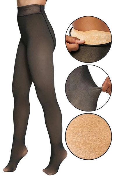 Sheer Fleece Lined Tights - NUDE
