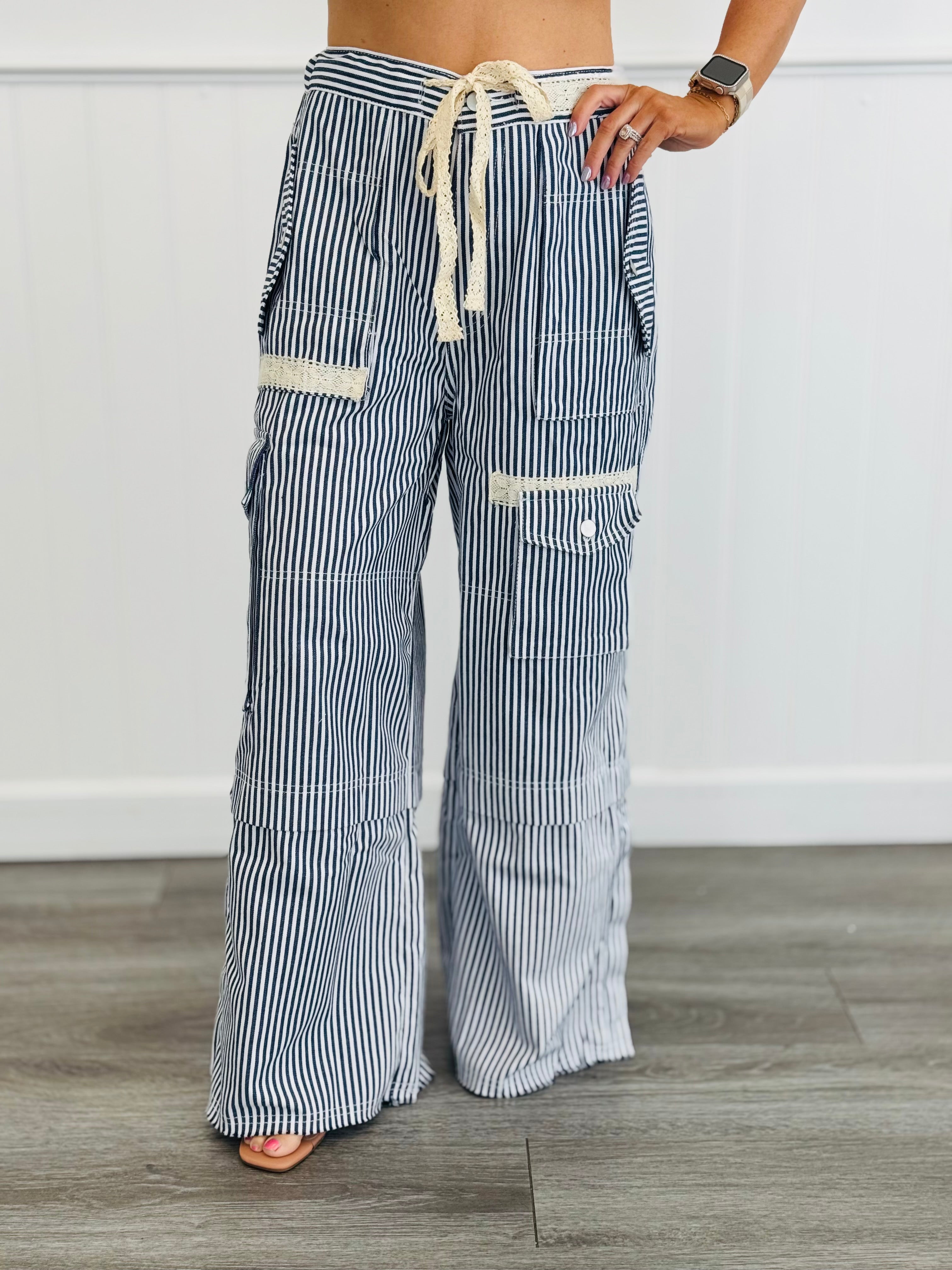 POL Denim Stripe Wide Leg Cargo Pants (Reg.) | Walker Rose