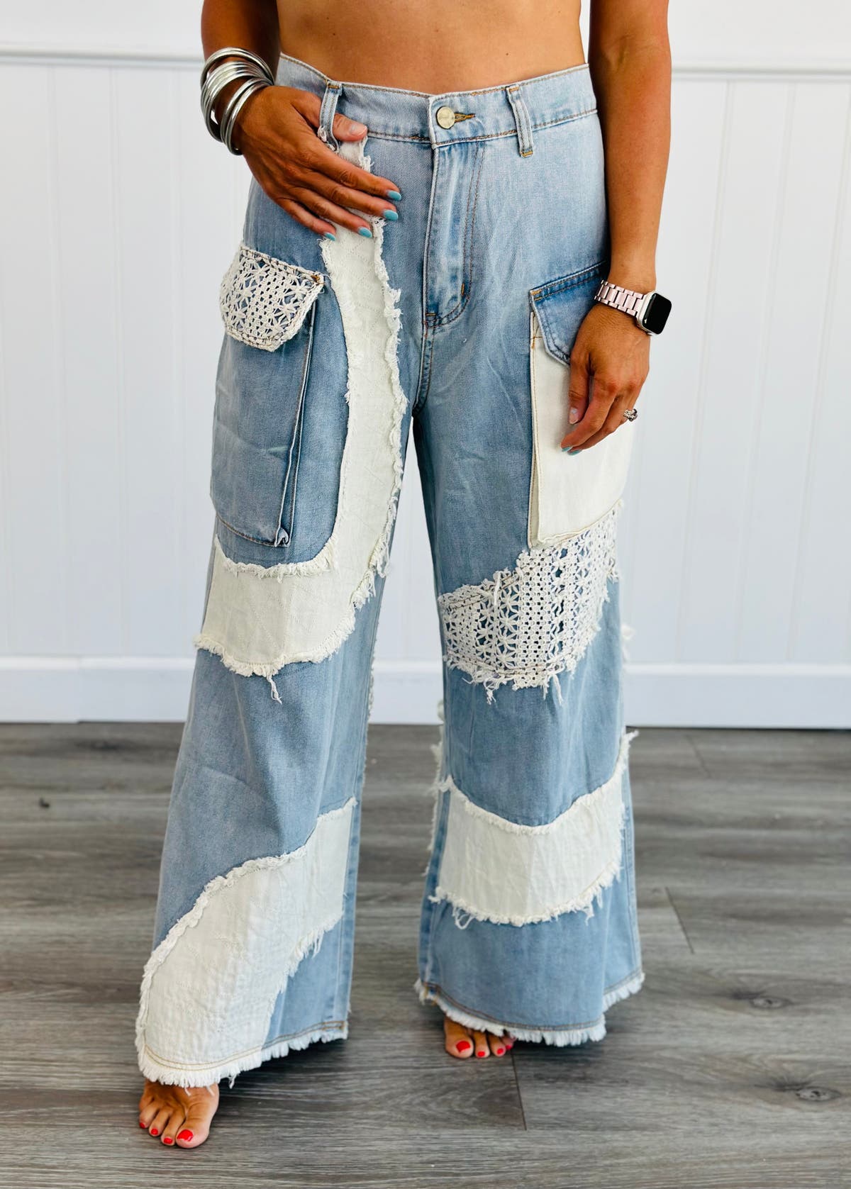 POL Denim Wavy Crochet Patch Jeans (Reg) | Walker Rose Boutique