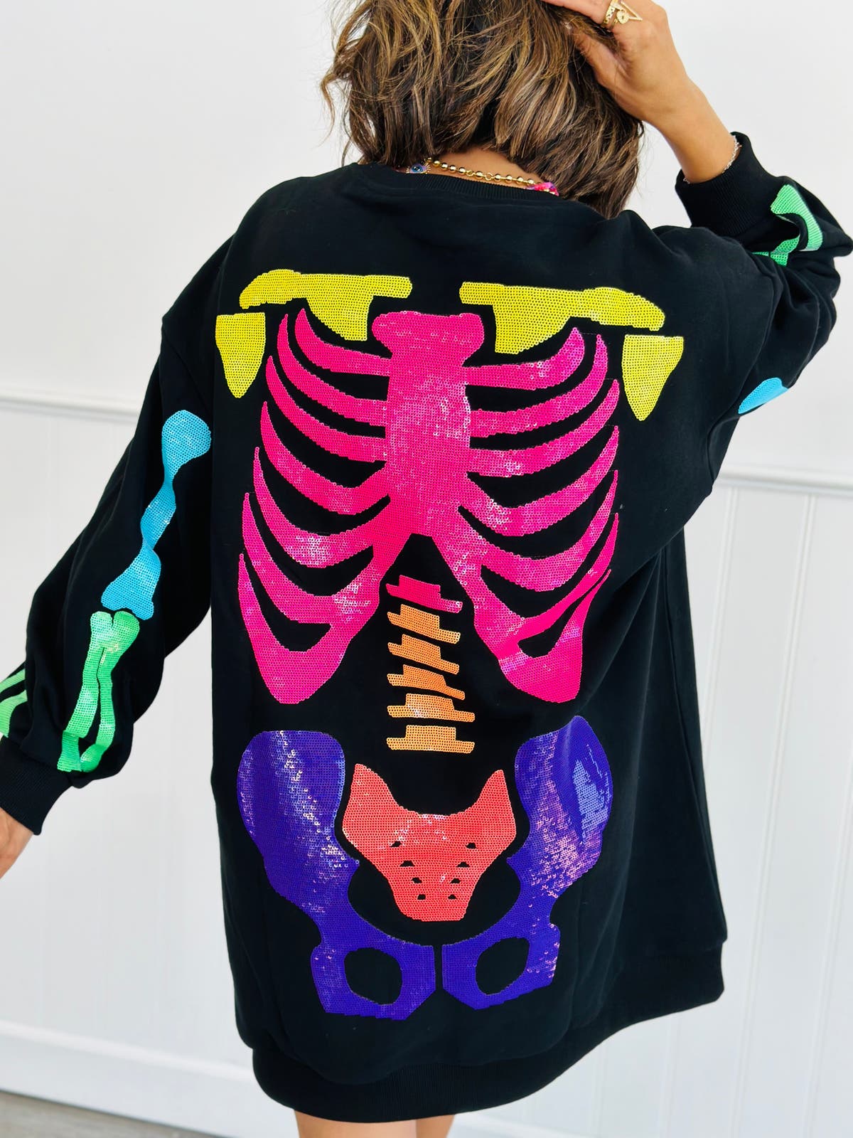 Queen Of Sparkles Black Rainbow Skeleton Dress (Reg. and Plus) | Walker Rose Boutique Queen Of Sparkles Black Rainbow Skeleton Dress (Reg. and Plus) | Walker Rose Boutique