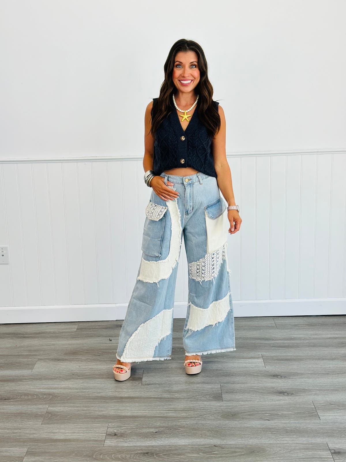 POL Denim Wavy Crochet Patch Jeans (Reg) | Walker Rose Boutique