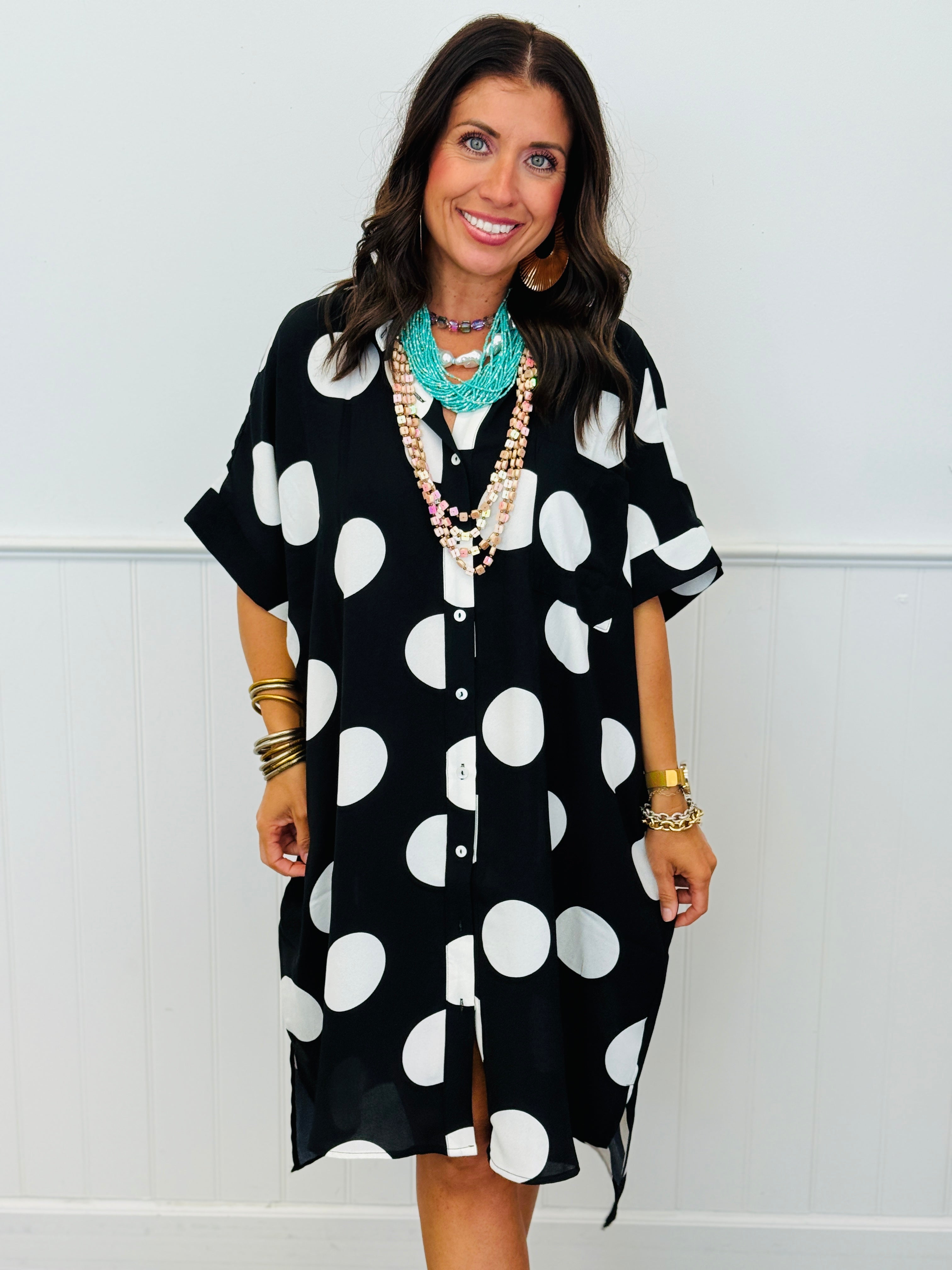 Black/White Polka Dot Shirt Dress (Reg & Plus) | Walker Rose Boutique