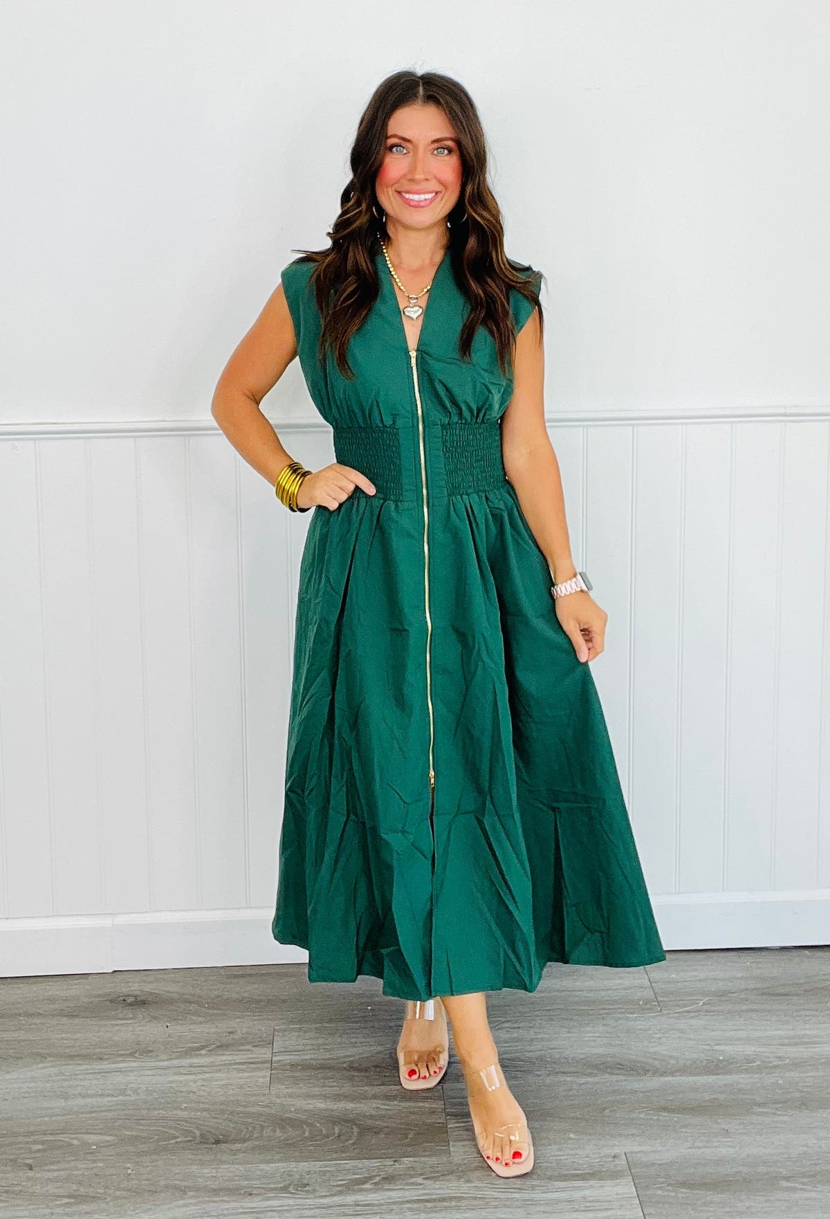 green emerald velvet dress Making It Happen Hunter Green Scalloped Midi Dress, Medium - The Mint Julep Boutique
