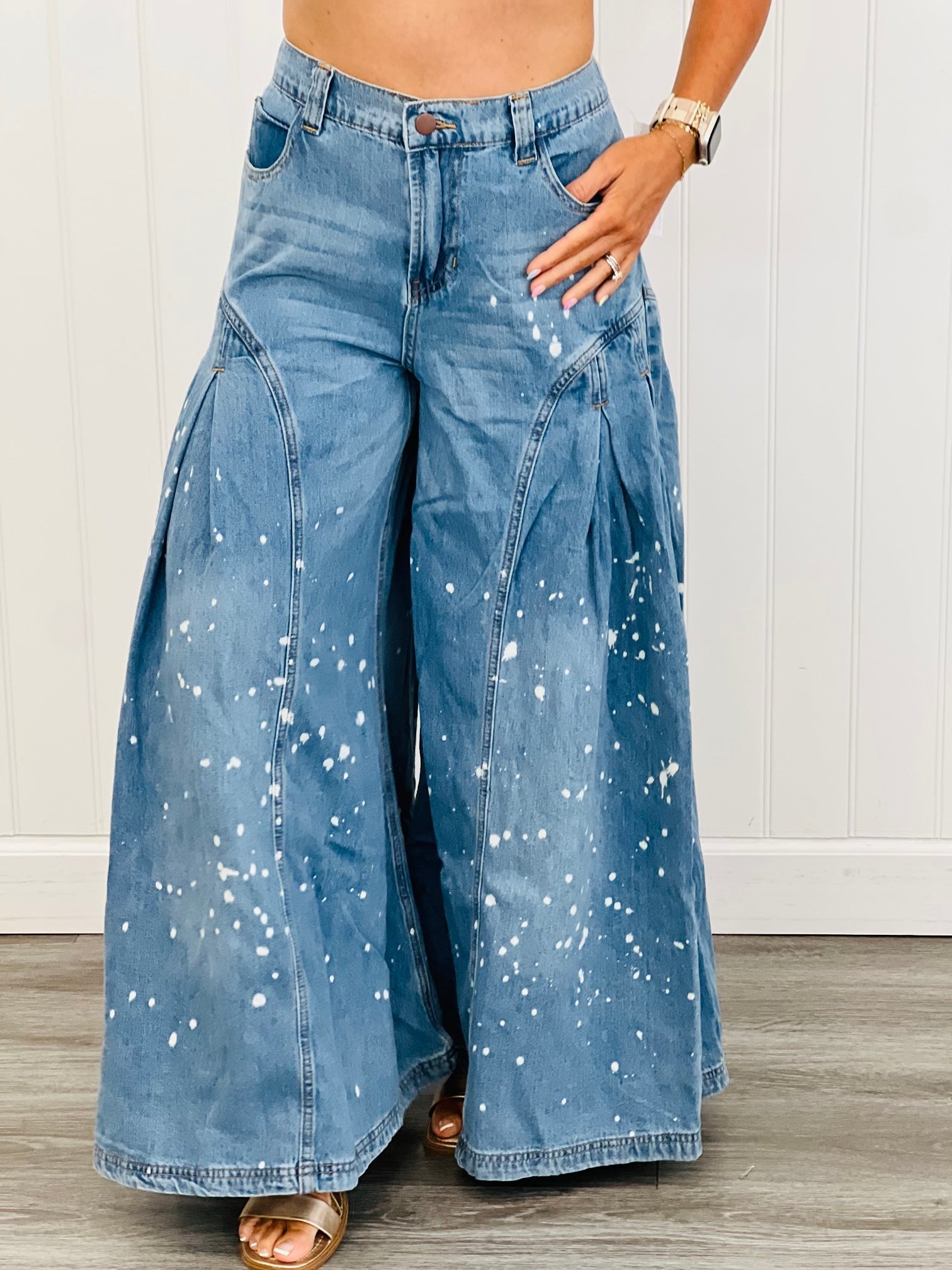 Oli & Hali Wide Leg Bleach Splatter Denim Pants (Reg