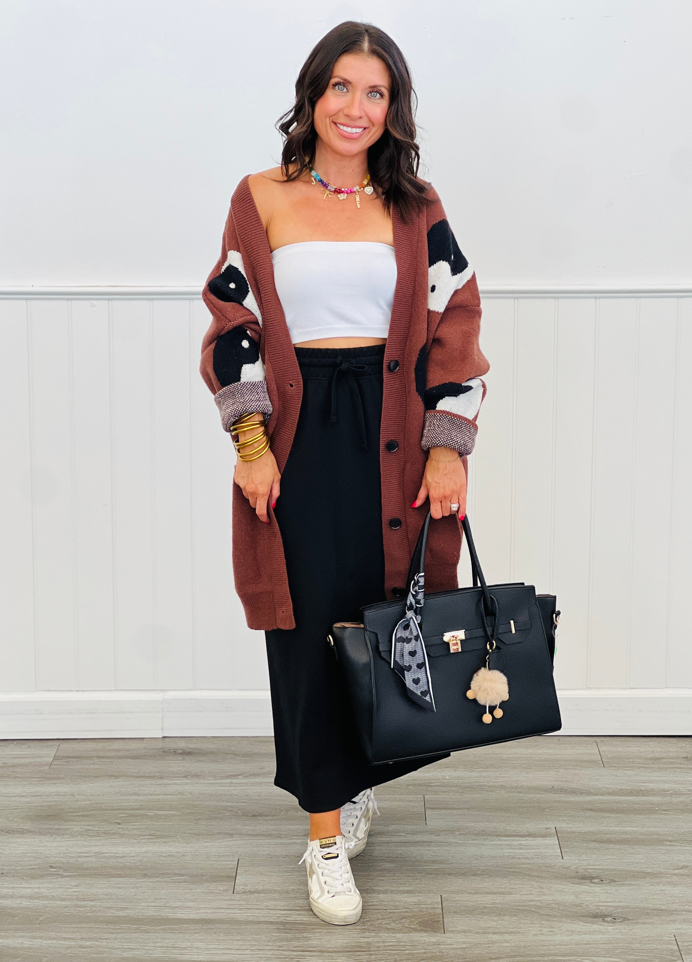 Brown Oversized Yin Yang Cardigan (Reg & Plus) | Walker Rose Boutique