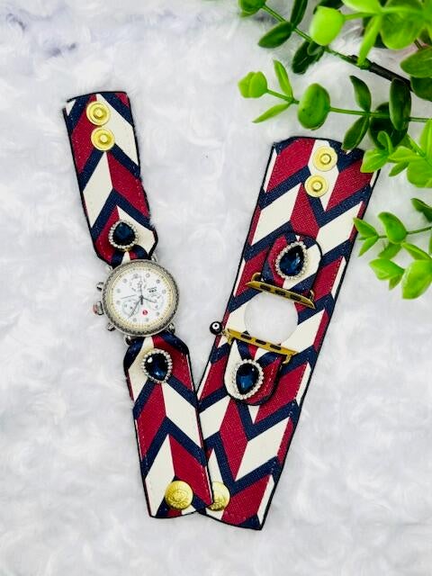 Watch Me Creations Authentic Upcycled Tory Burch- Red & Blue Watch Band 1762204736382_873b437b-9cf3-  main image 2