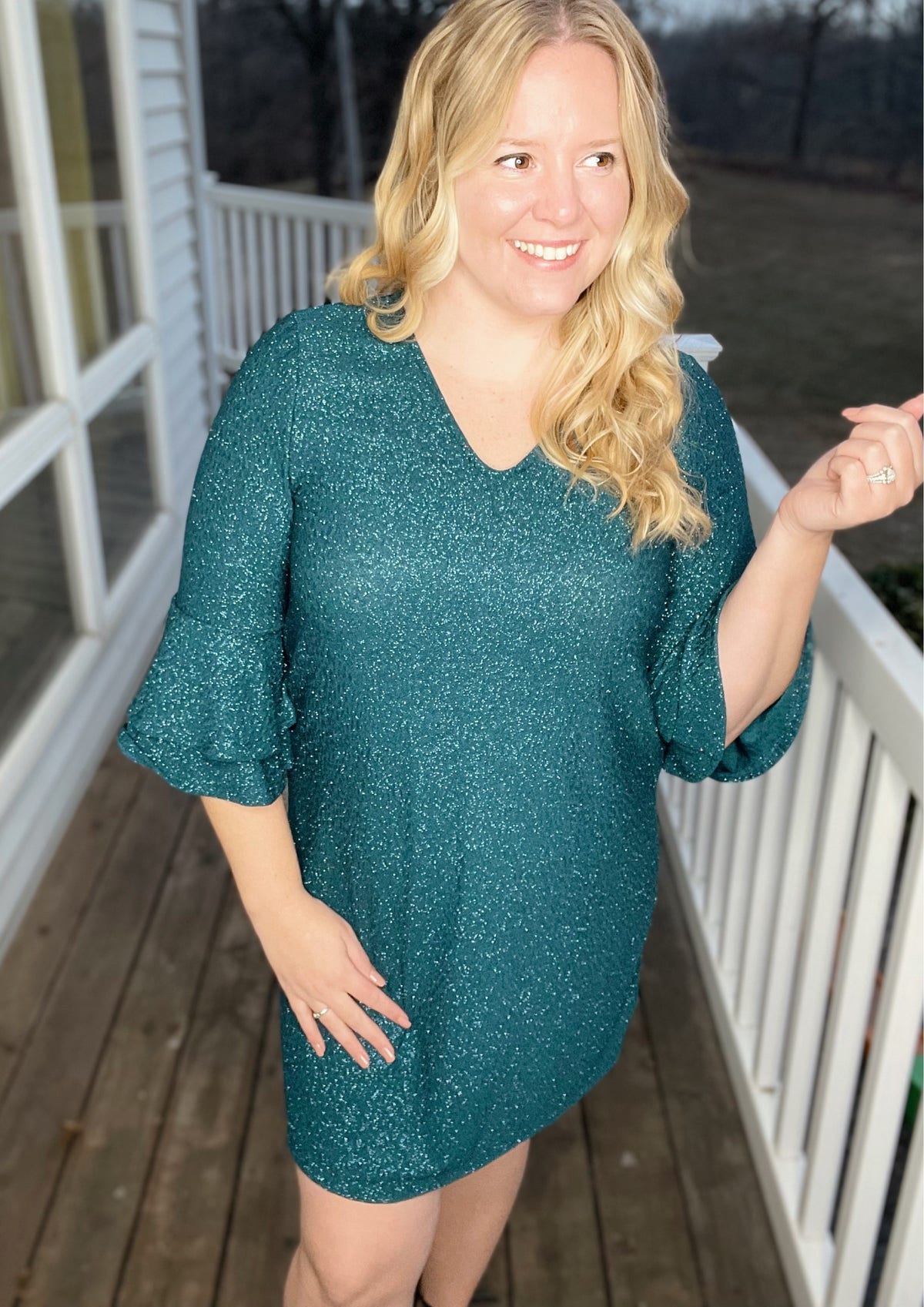Tabby Glitter Bell Sleeve Dress | Waves n Whiskey Boutique