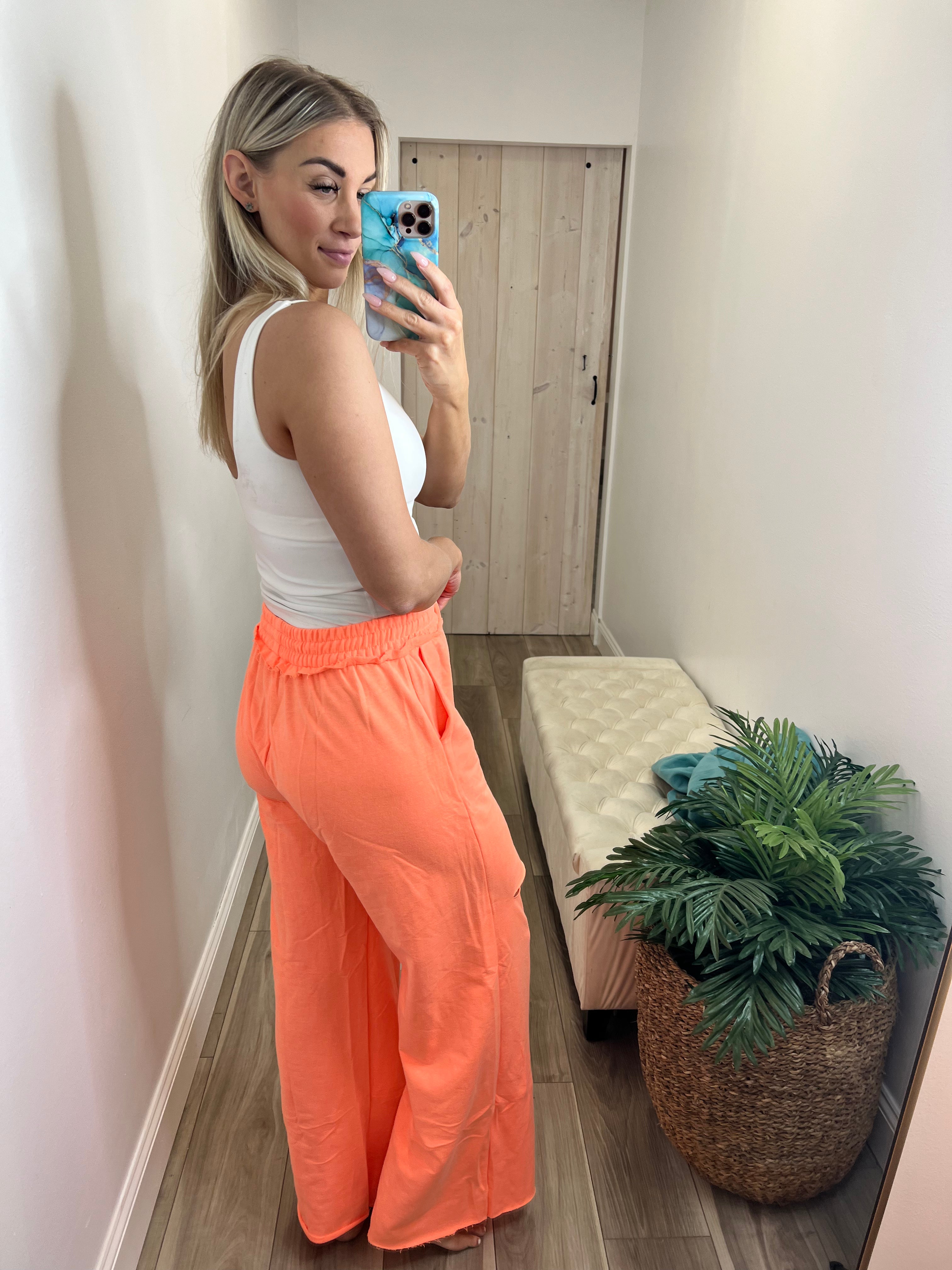 New Colors - Zenana French Terry Laser Cut Pants With Pockets